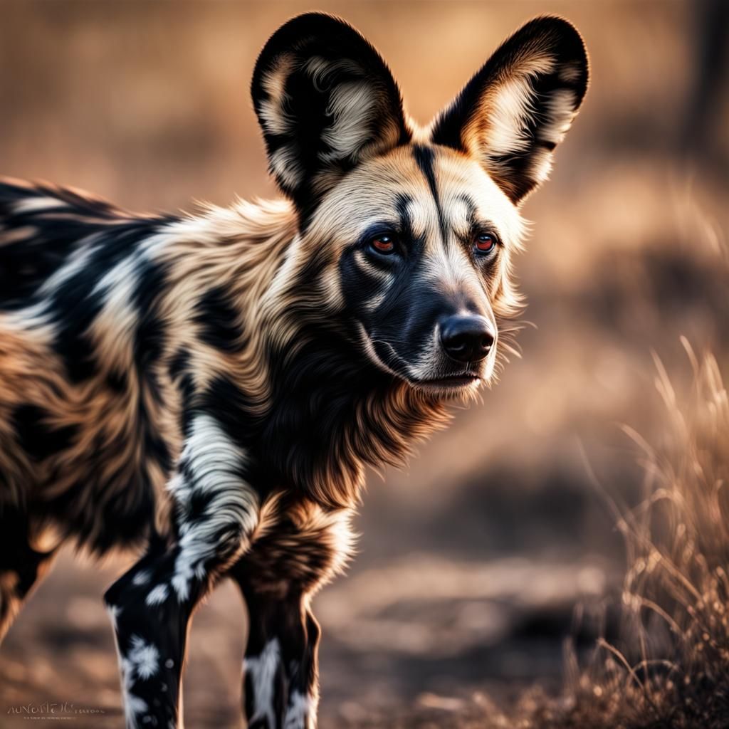 Hyperrealistic African Wild Dog Portrait