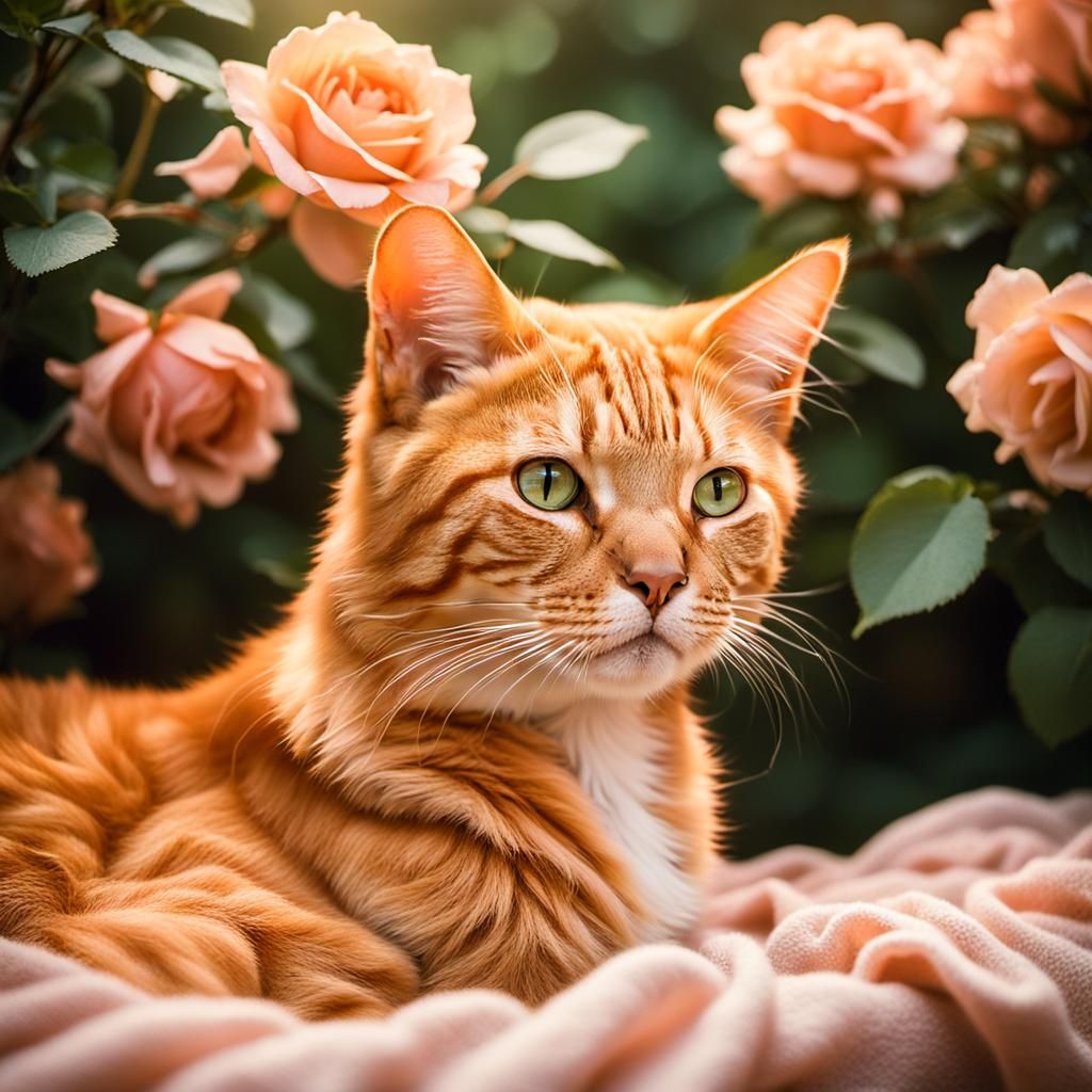 Orange Tabby Cat in Rose-Gold Light