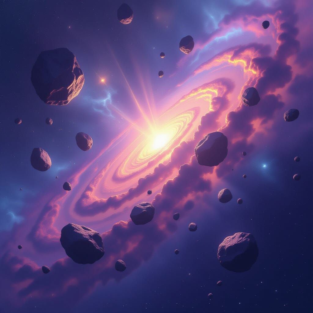 Seven Hundred Asteroids Drifting in Vibrant Cosmic Nebula