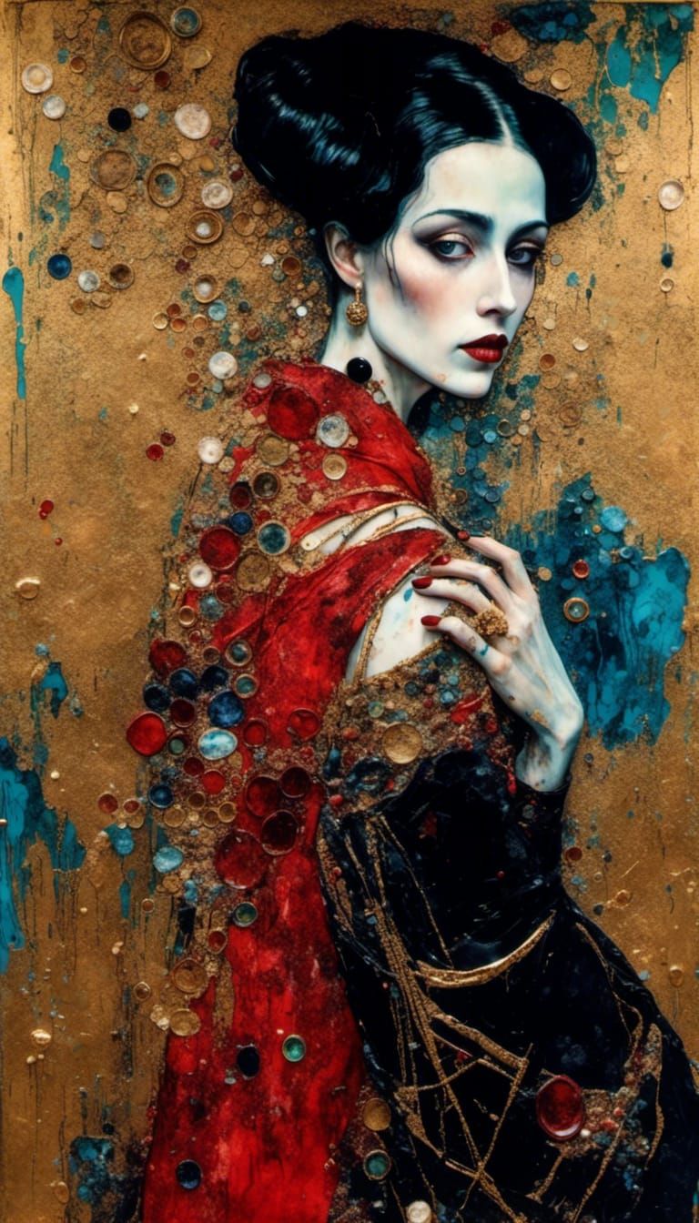 Elegant Portrait in Gustav Klimt's Art Nouveau Style