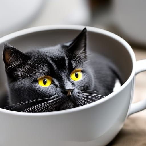 Black Kitten in Teacup, Professional Photography