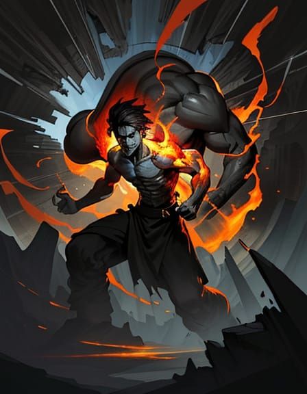 Surreal Figure in Fiery Pain, Painterly Illustration