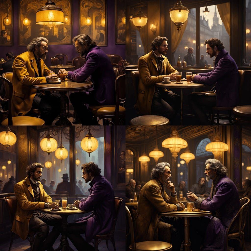 Two Men in Conversation at a Pre-War Paris Cafe