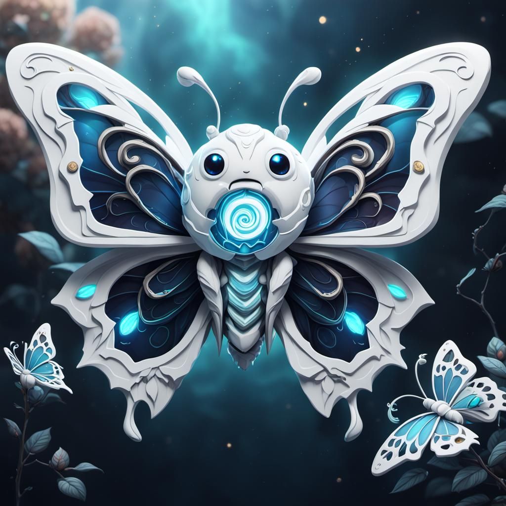 Chibi White Rose Electric Butterfly: Fantasy Art