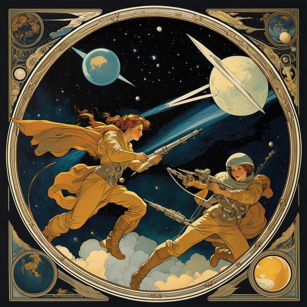 Space Battle in Art Nouveau Style