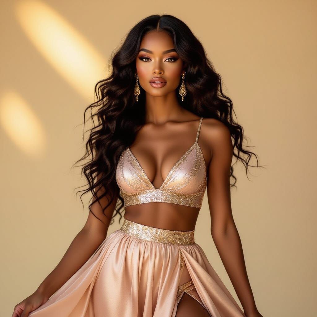 Black Woman in Sparkly Gold & Pink Outfit - Editorial Fashio...