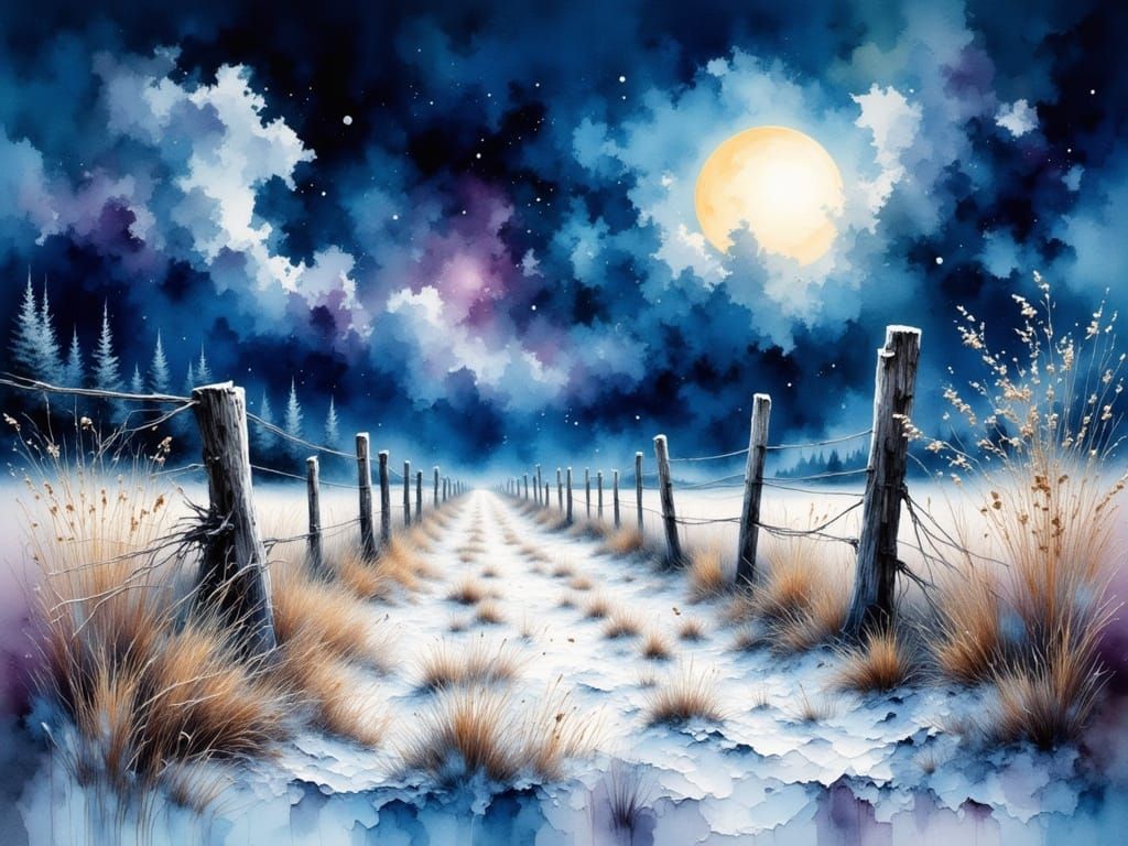 Ethereal Winter Landscape in Watercolor and Impasto