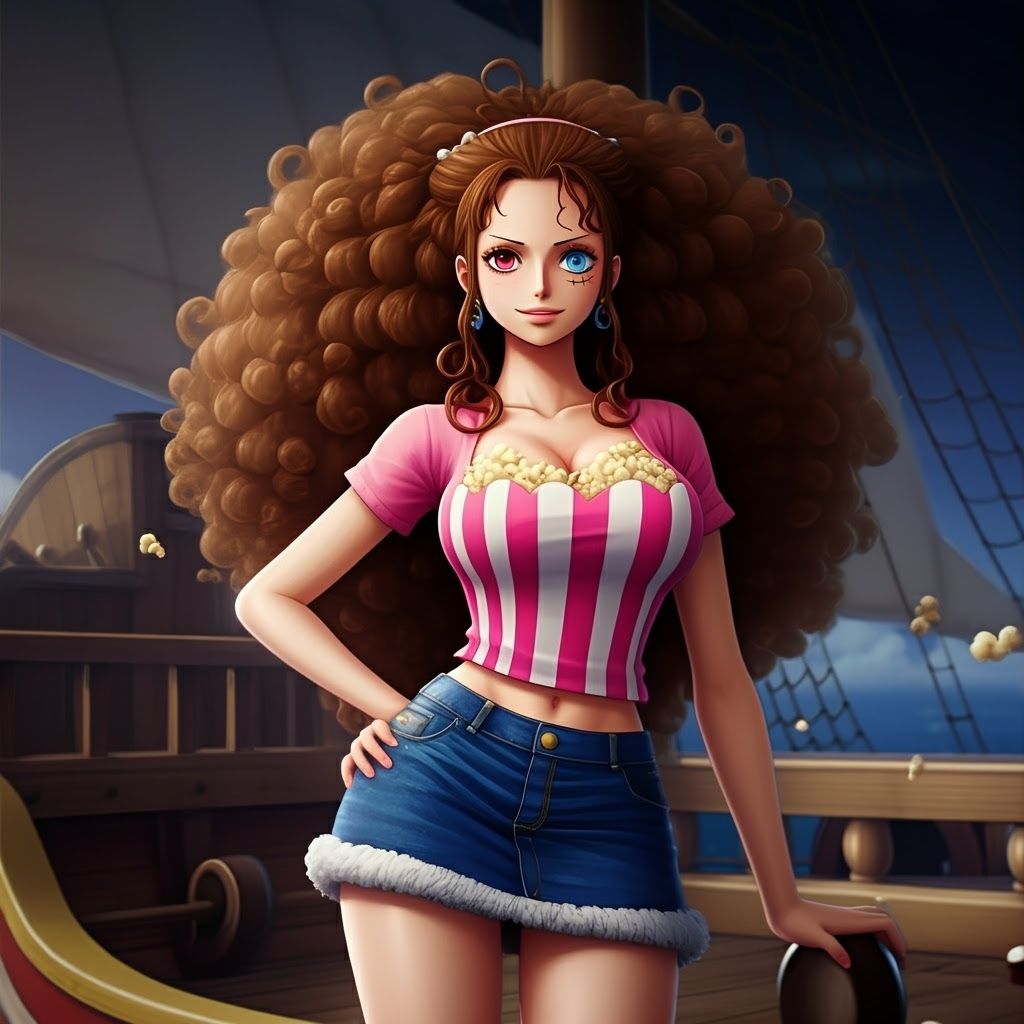 Anime Girl with Curly Hair and Heterochromia in One Piece St...