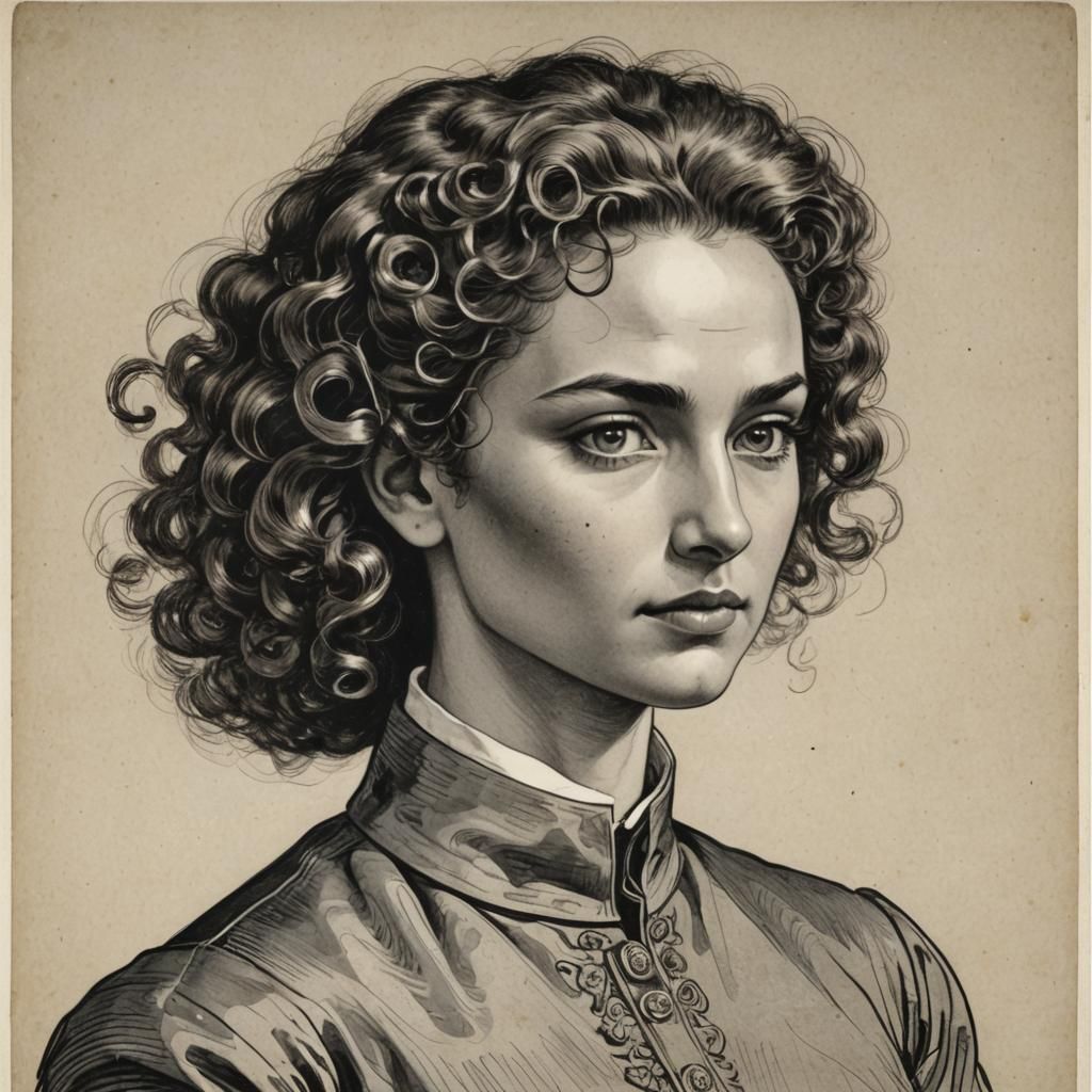 Woman with Curly Hair: Detailed Matte Painting