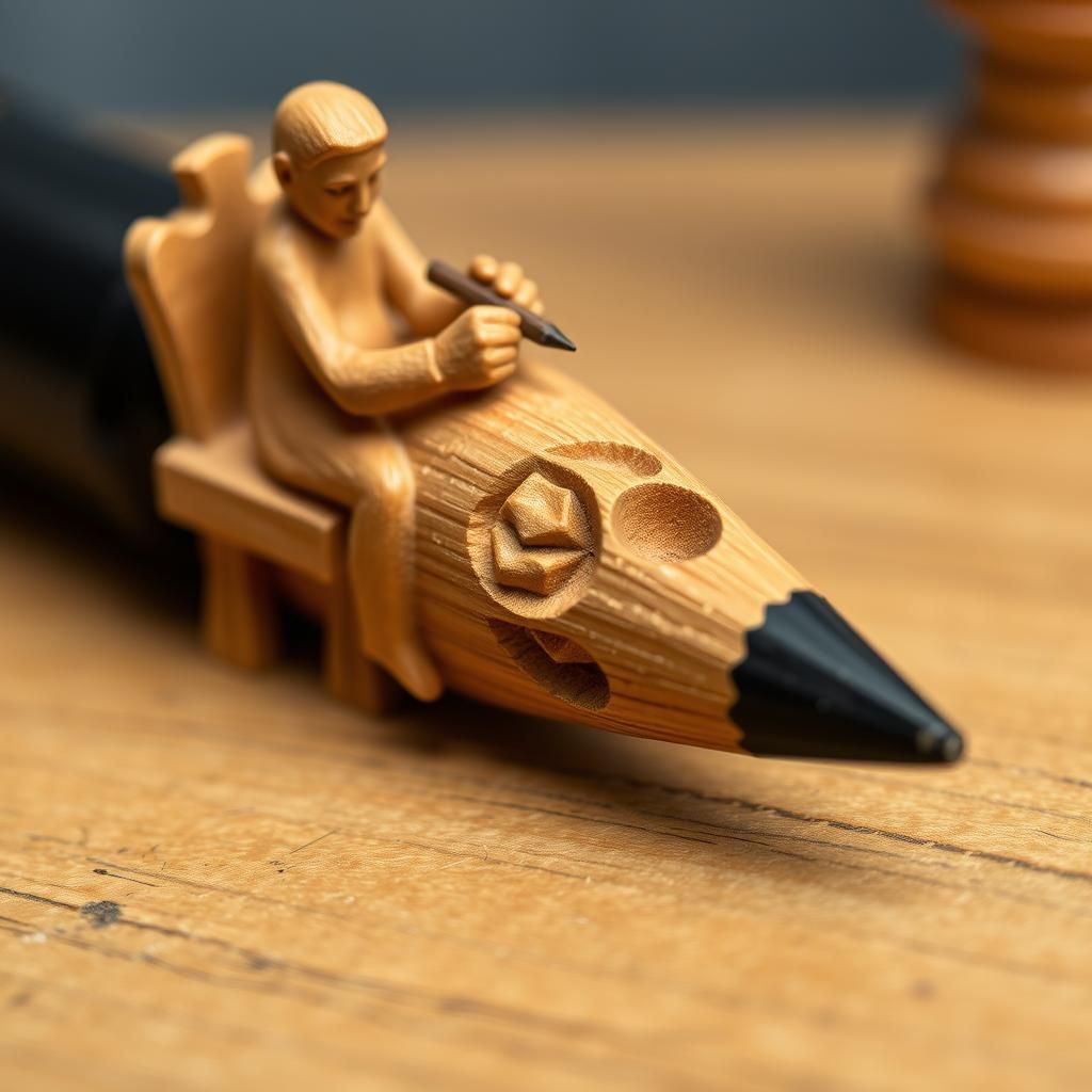Intricate Wood Carving on Pencil Tip