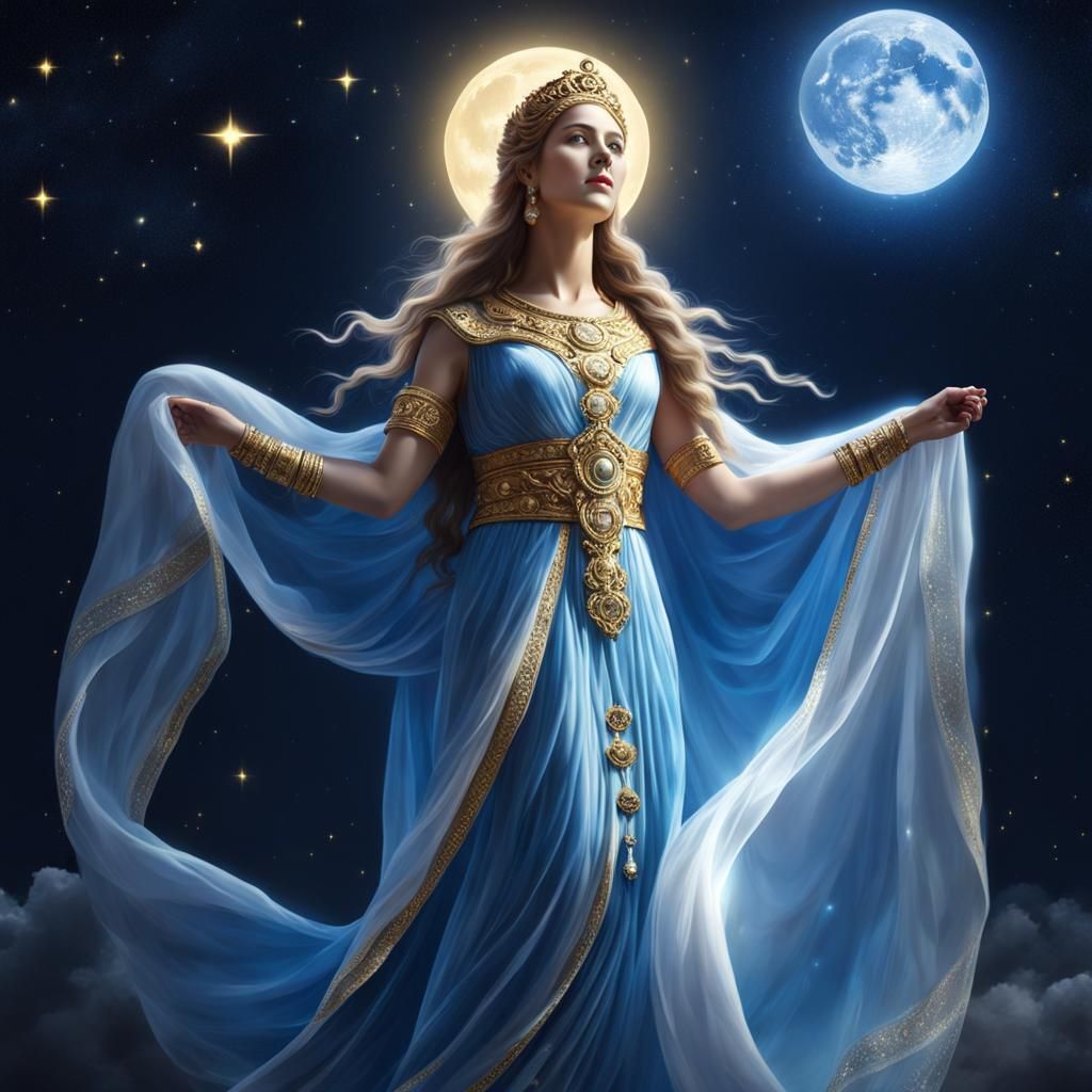 Goddess of Light and Boy in Starry Night