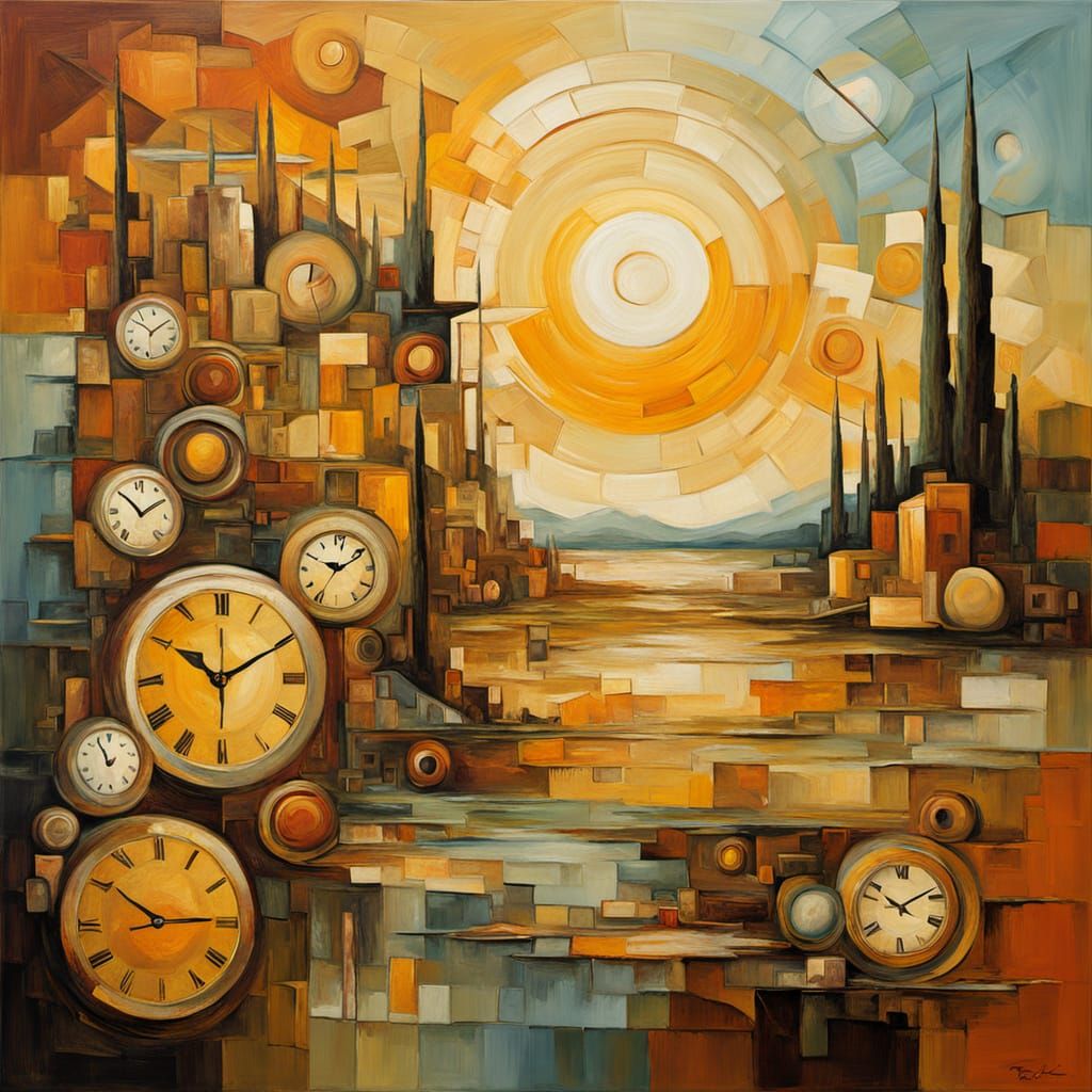 Dreamlike Cubist Scene in Warm, Earthy Tones