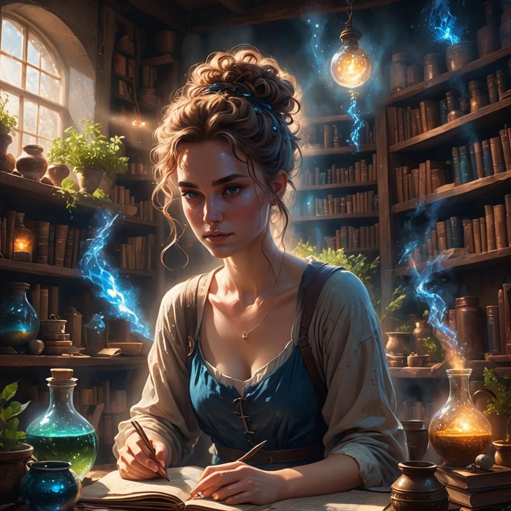 Ethereal Enchantress in a Magical Library