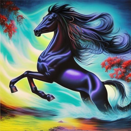 Majestic Phantom Horse Bucking Through Starry Sky