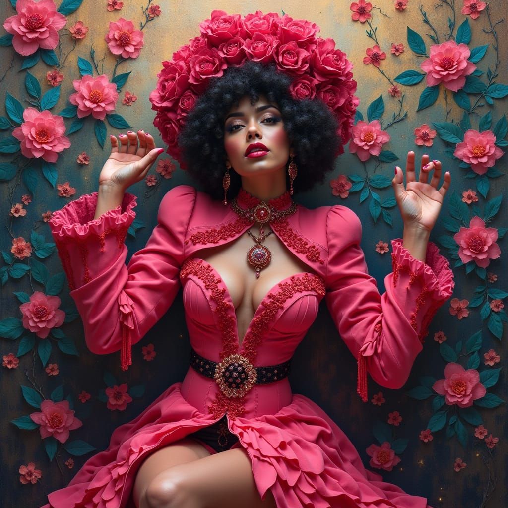 Vibrant Soul Sister in Whimsical Neo-Impressionist Setting