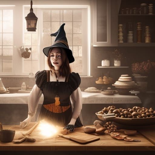 Cinematic Witch Baking in an Epic Kitchen