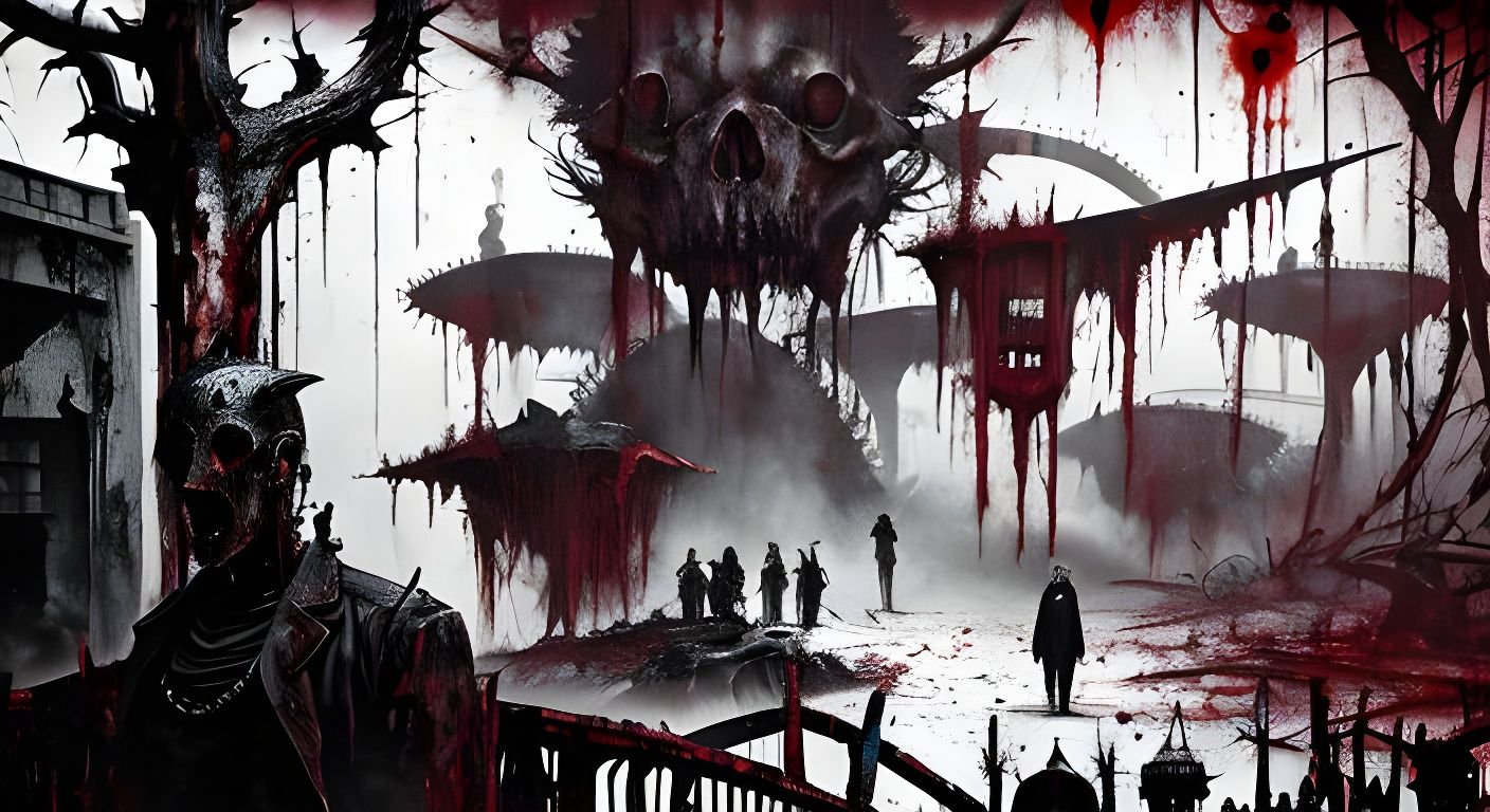 Horrific Abattoir Scene in Graphic Novel Style