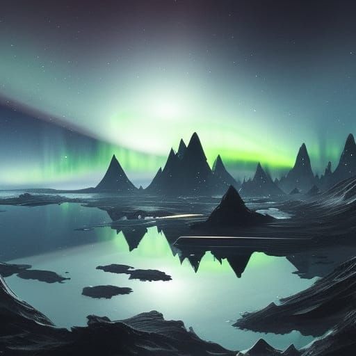 Northern Lights Over Floating Islands: Fantasy Concept Art