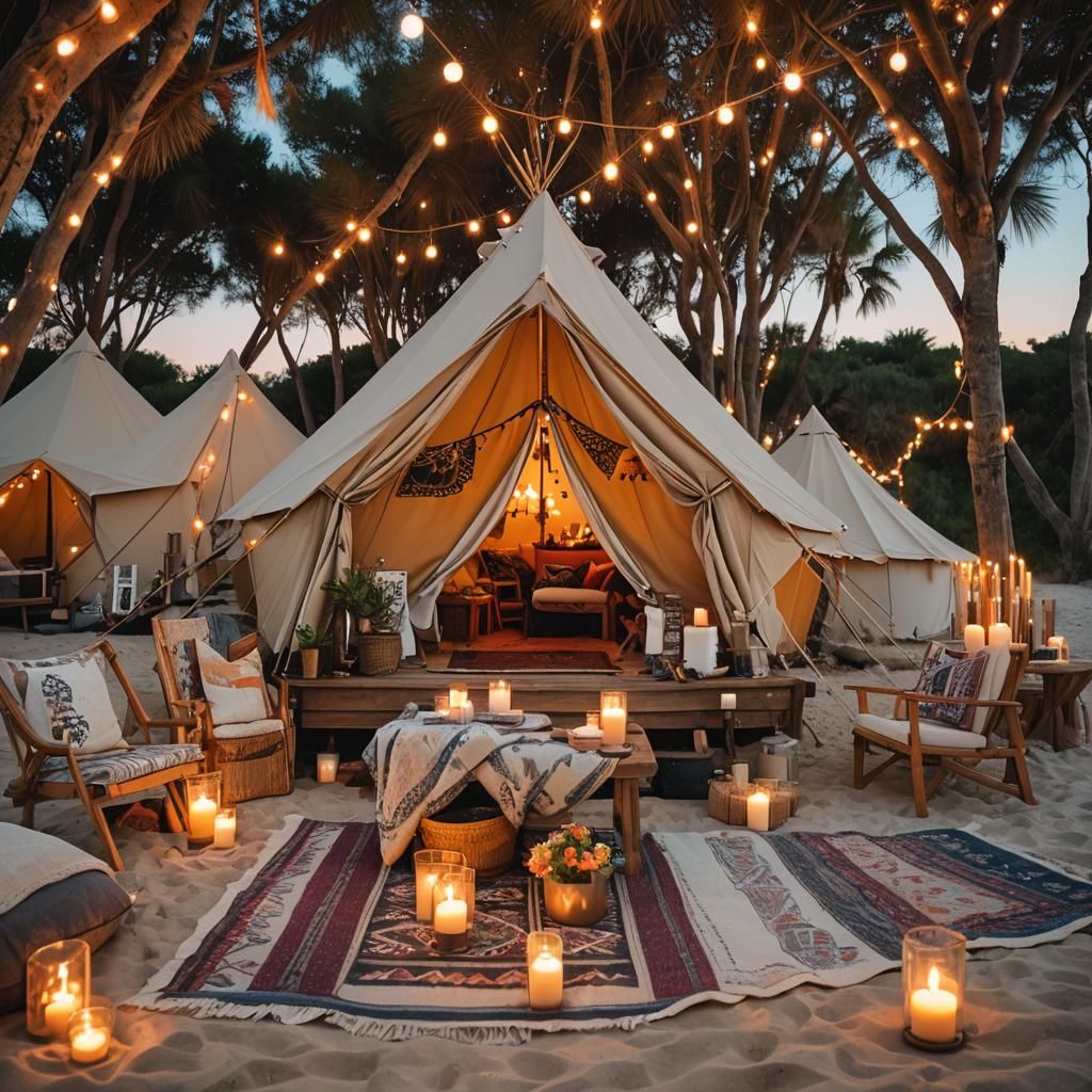 Cozy Glamping Tent on a Vibrant Beach