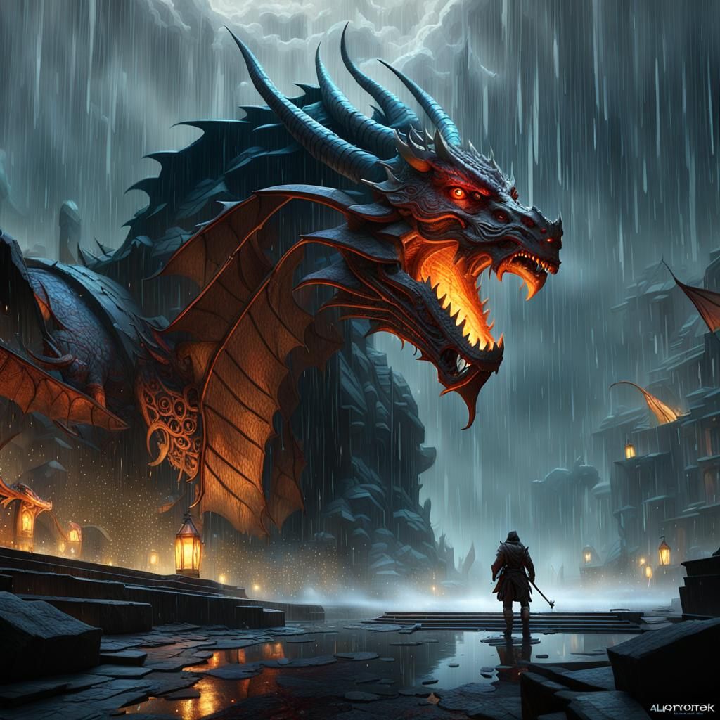 Crying Red Dragon and Dragonborn: Dark Fantasy Art