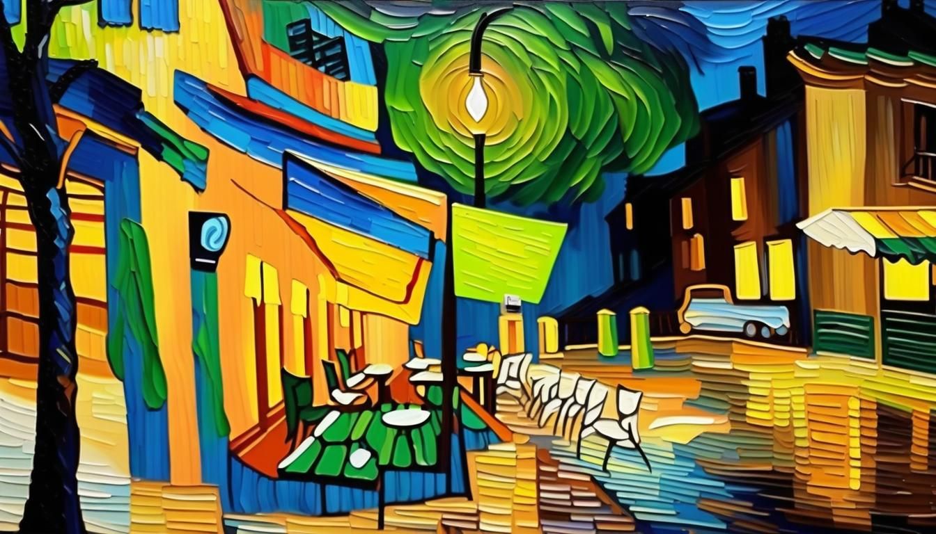 Café Terrace at Night: Van Gogh-Inspired Oil Painting