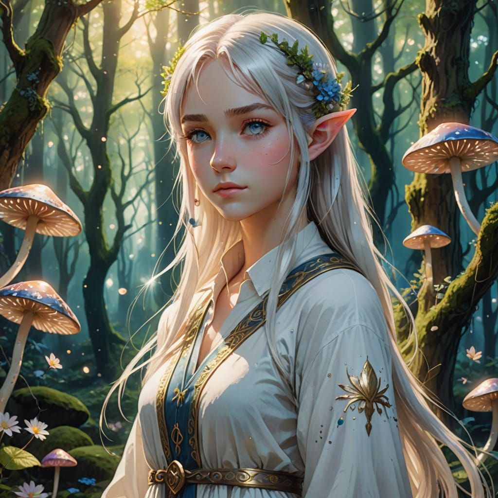 Enchanted Elf Maiden in Vibrant Fantasy Forest