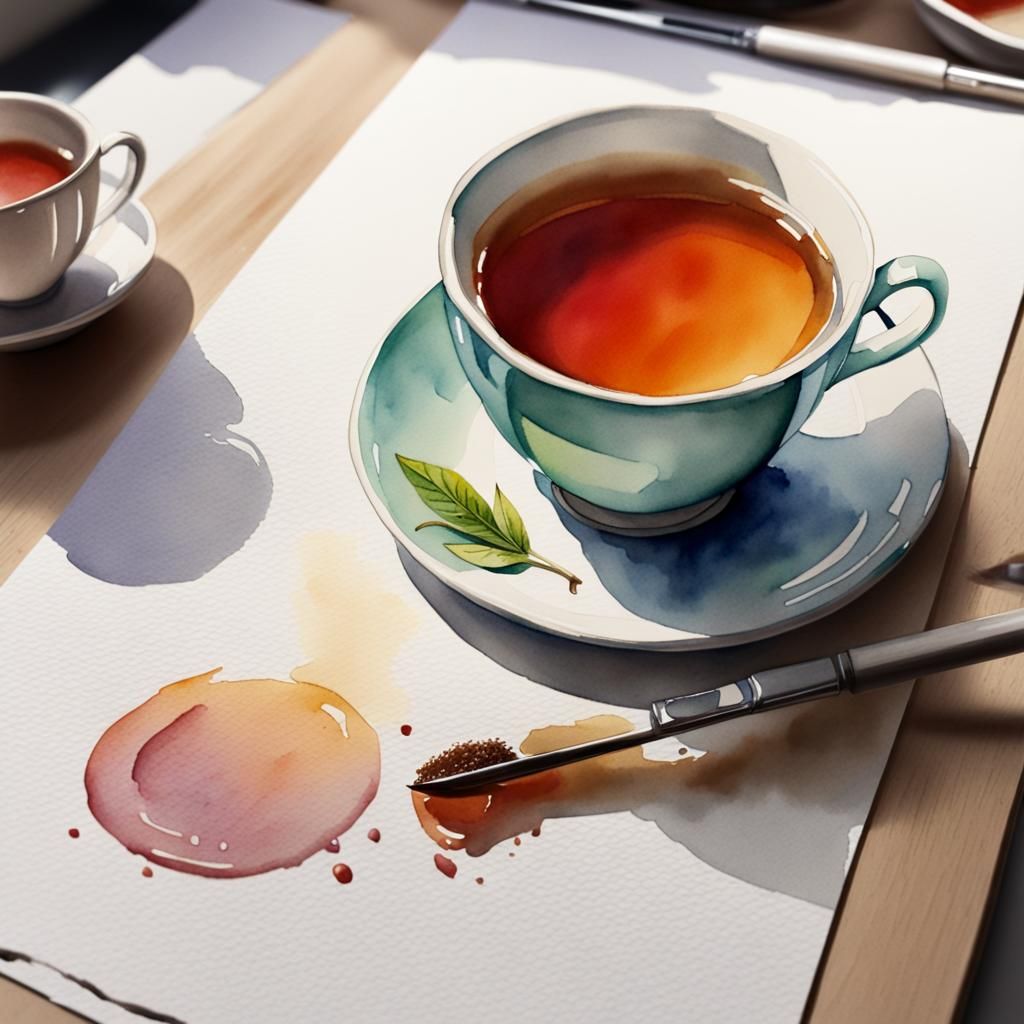 Delicate Watercolour Painting of a Cup of Tea