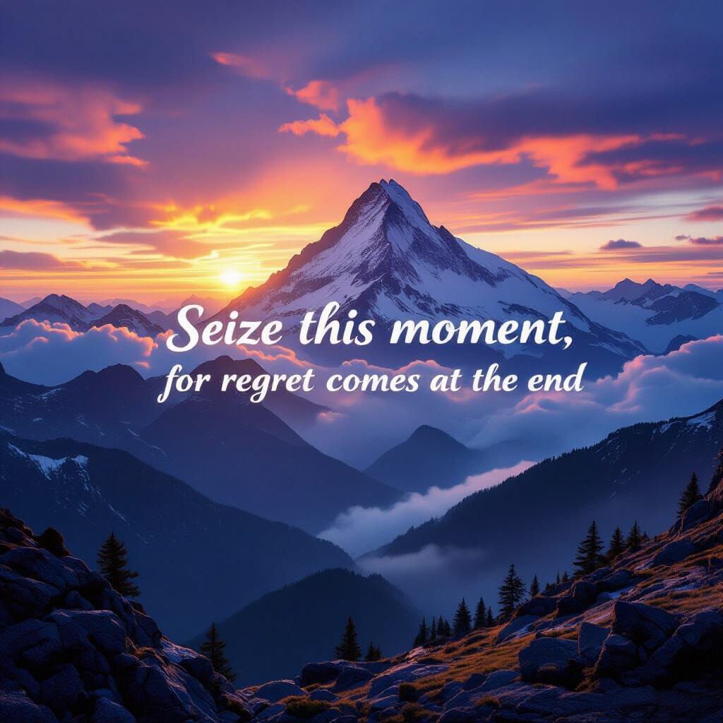 Epic Sunrise Over Misty Mountains with Inspiring Quote