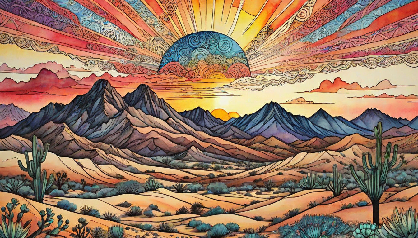 Glorious Desert Sunrise in Vibrant Mixed Media