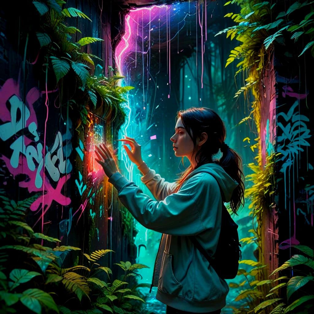 Surreal Urban Oasis Revealed in Glitchcore Art