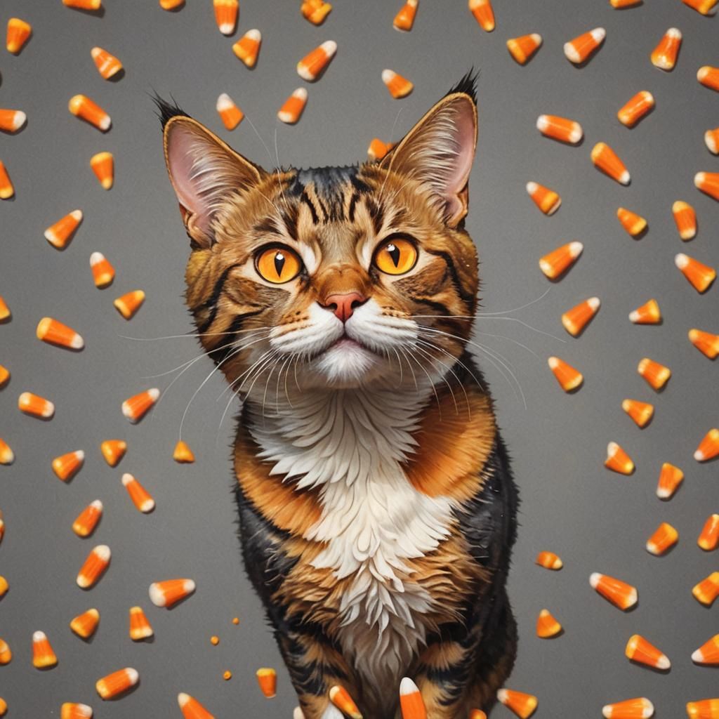 Hyperrealistic Candy Corn Cat in Splash Art Style