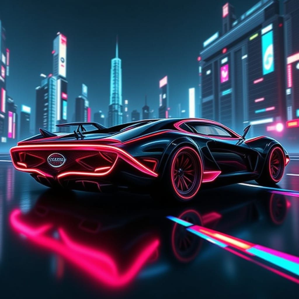 Futuristic Sci-Fi Car in Neon Cyberpunk Style