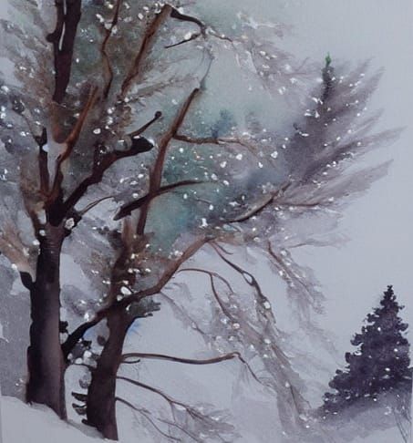 Winter Landscape Oil Painting in Aesthetic Watercolour Style