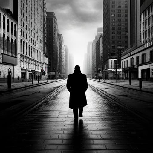 Introspective Man Walks Shadowy Street