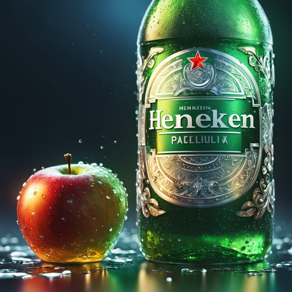 Hyper-Realistic Apple with Heineken Beer Core, Glowing Neon ...