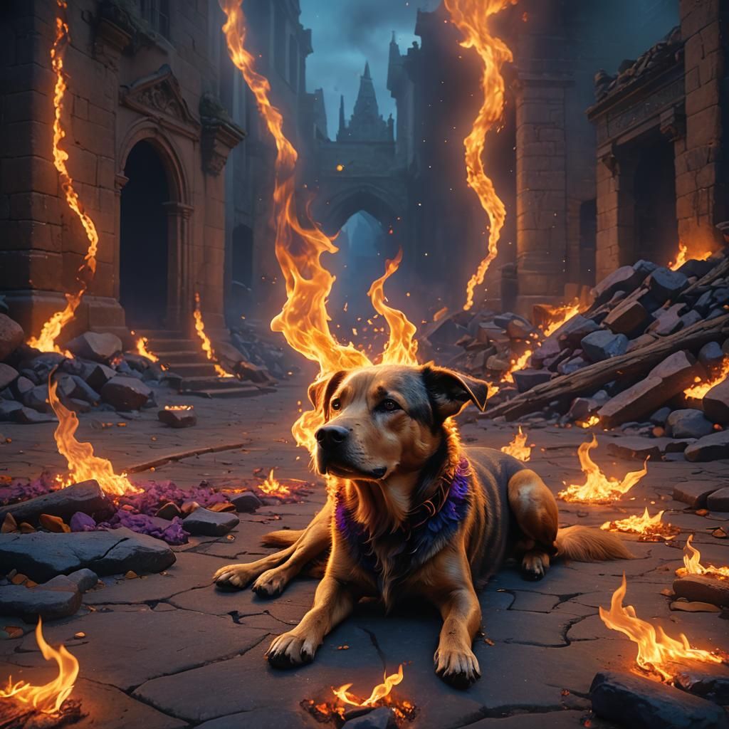 Dog Breathing Fire in Ethereal Fantasy Art