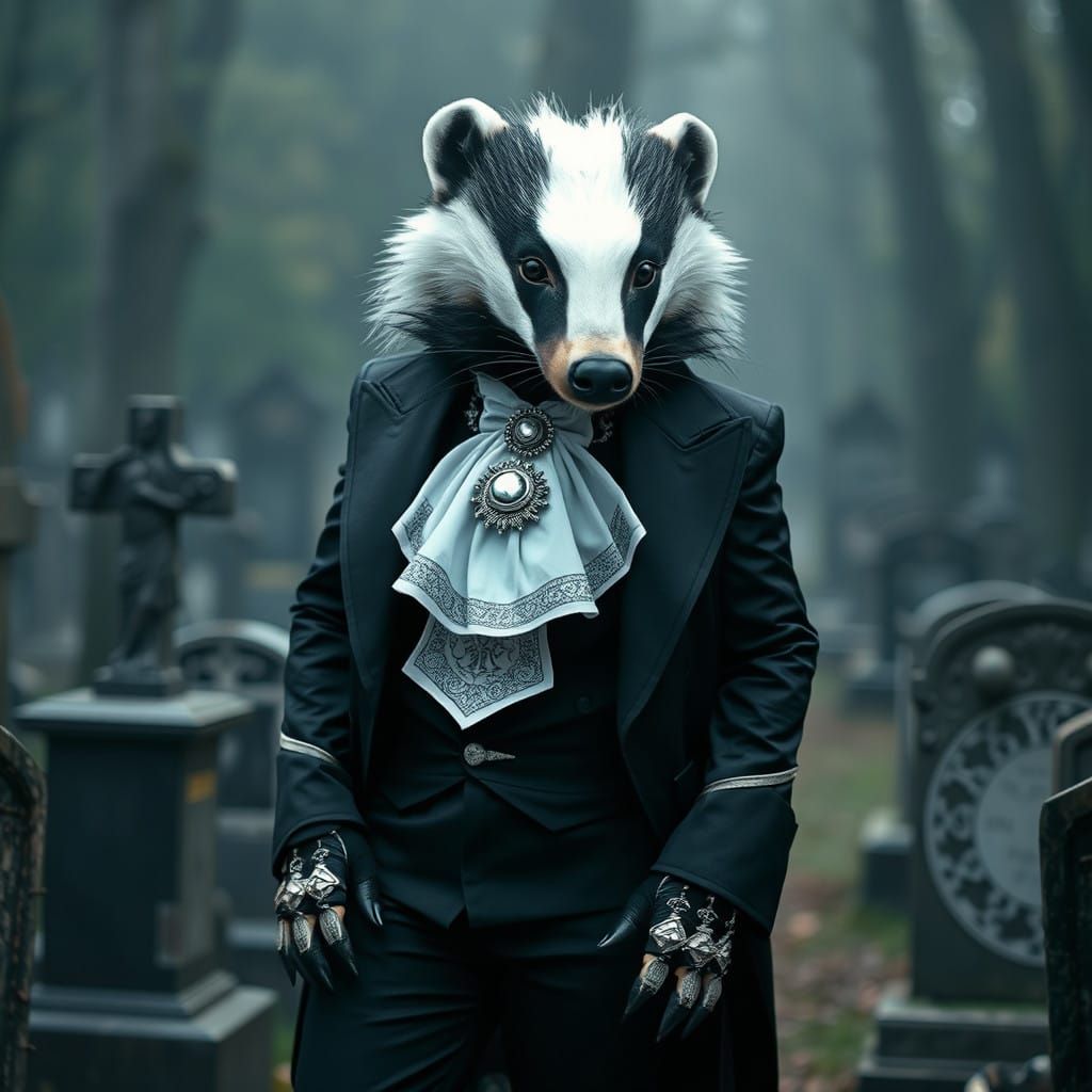 Elegant Gothic Badger in Cemetery Setting