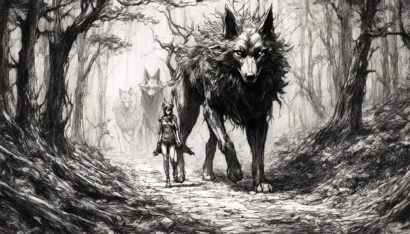 Mystical Elf and Wolf Guardian in Forest