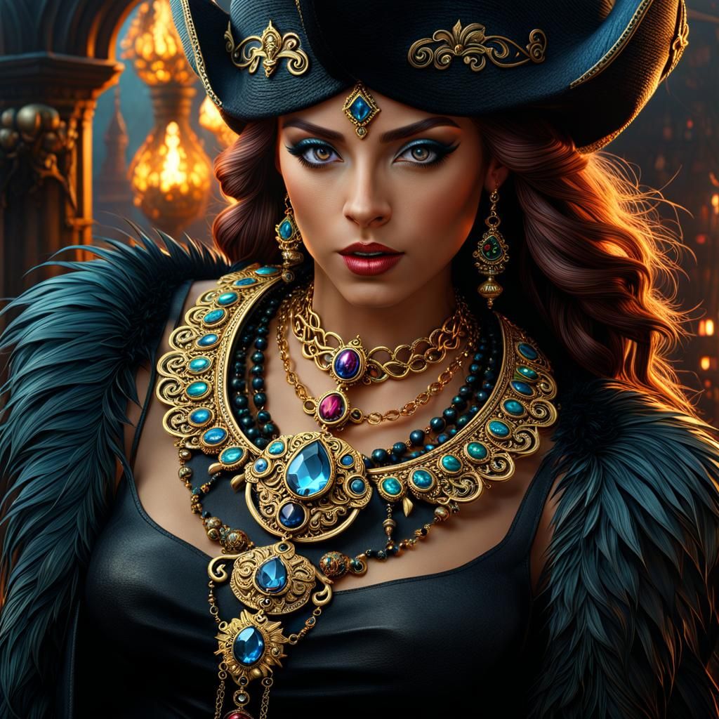 Pirate necklace, bejeweled, Epic cinematic brilliant stunnin...