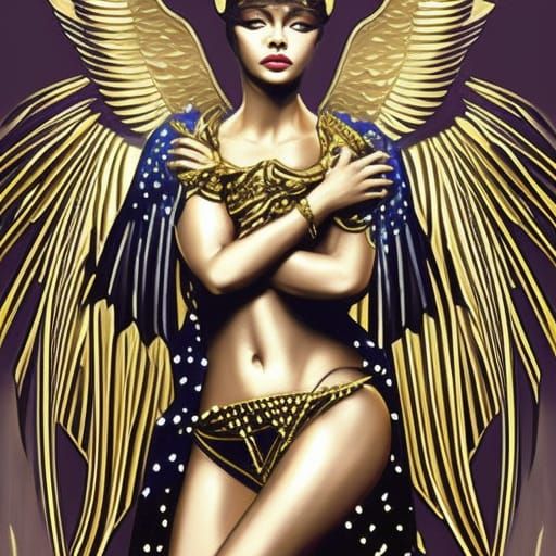 Gold-Black Angel Queen Portrait in Splash Art Style