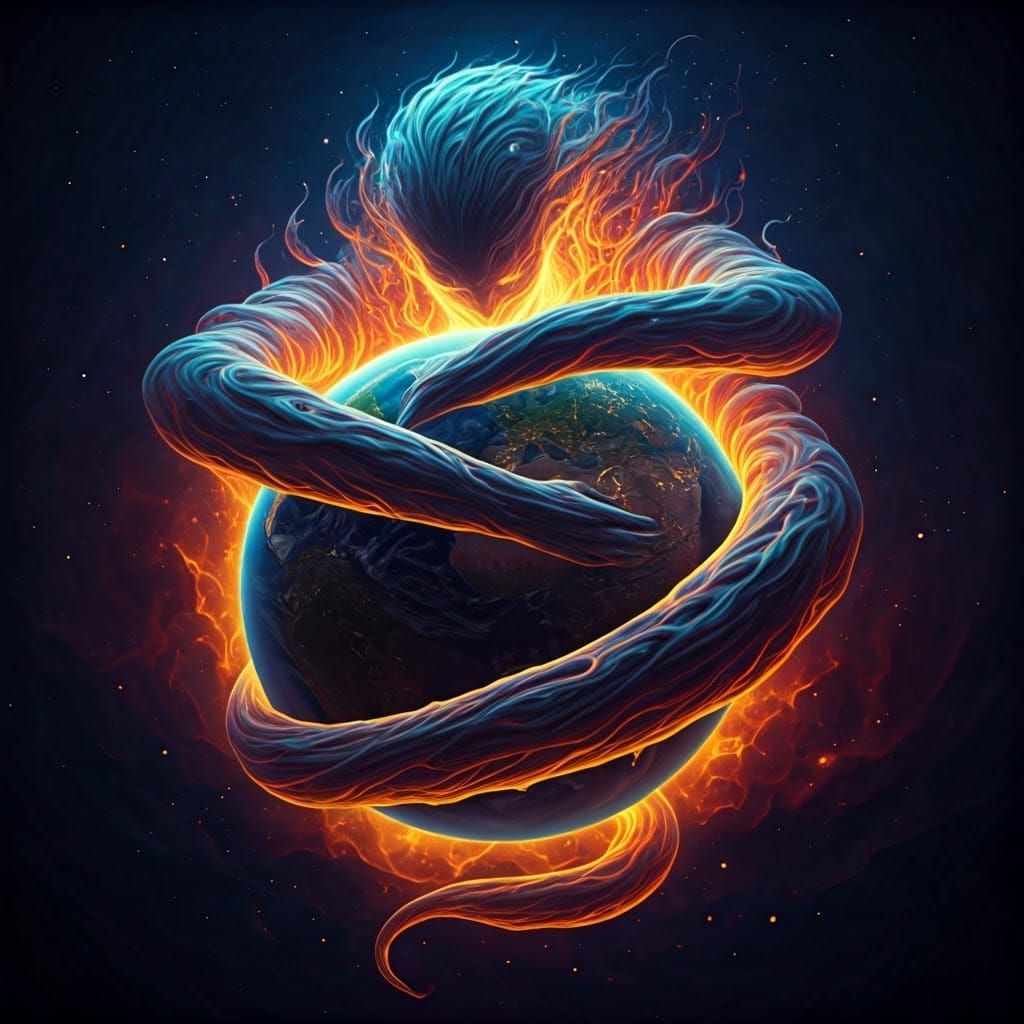 Celestial Being Constricts Earth in Vibrant, Surreal Cosmic ...