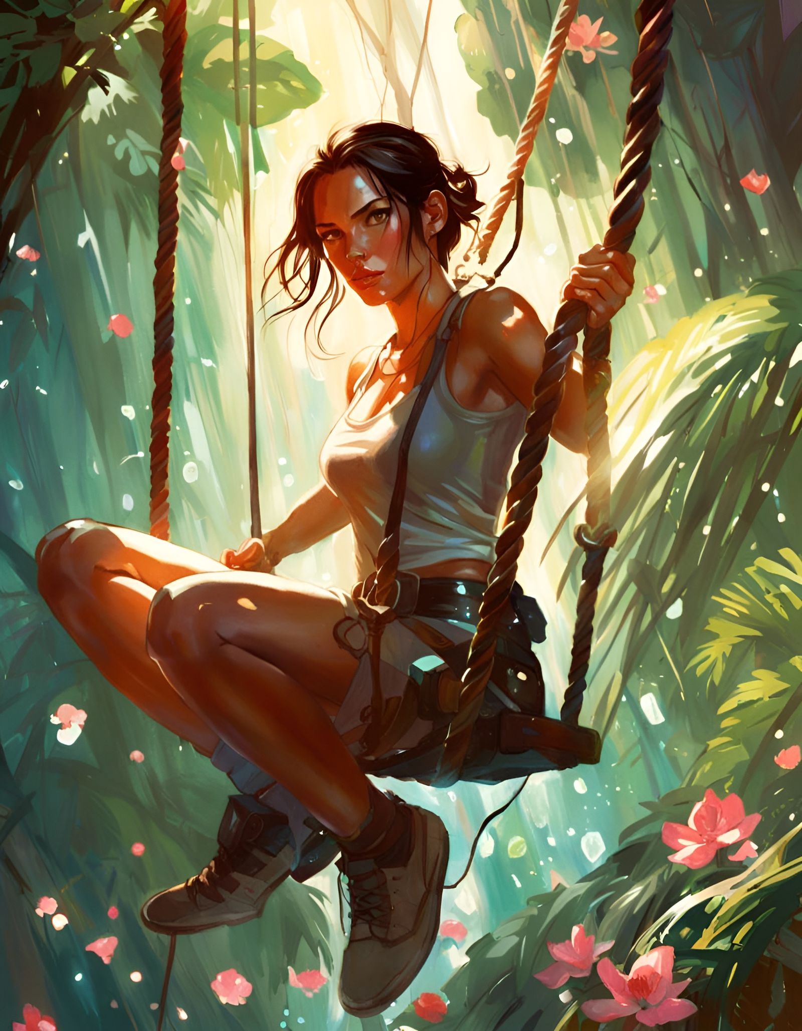 Lara Croft Swings Through Fantasy Jungle