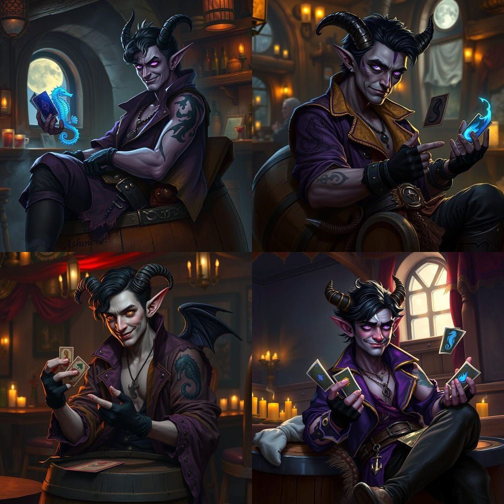 Tiefling with Broken Crown Horns and Gazing Eyes