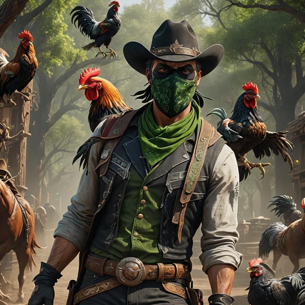 Cowboy Rooster Bandit in Detailed Matte Painting