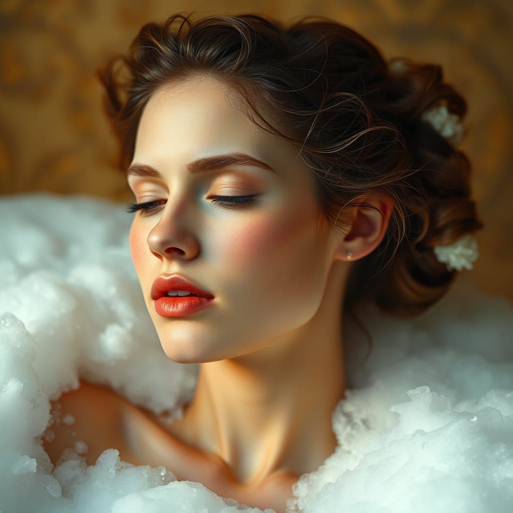 Golden Goddess Emerge from Luxurious Bath in Hyperdetailed S...