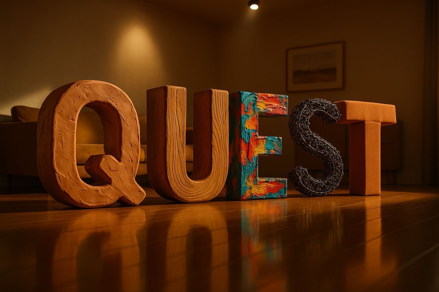 Hyperrealistic Living Room with 3D Art Letters