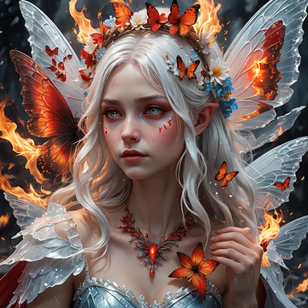 Hyper-Realistic Fairy with Circlet of Ice and Fire