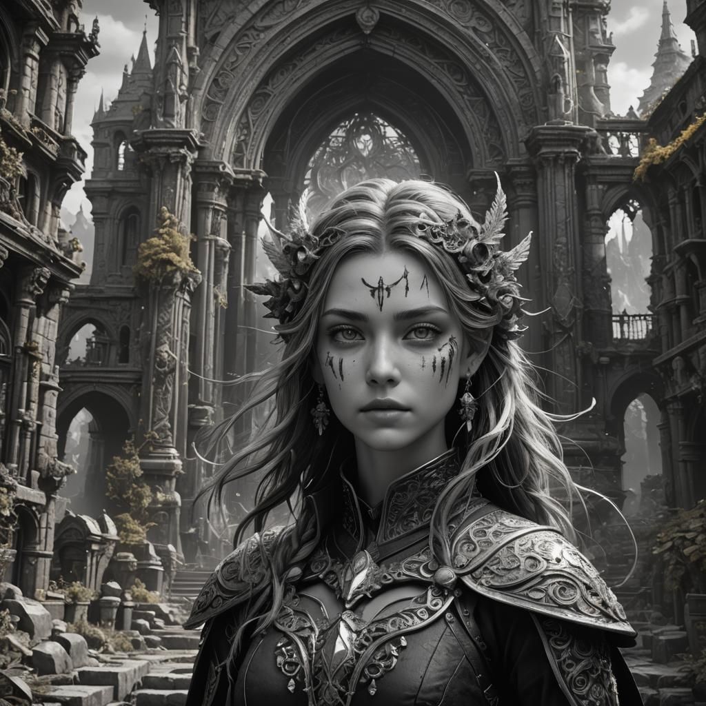 Detailed Black and White Fantasy Portraits in 8k
