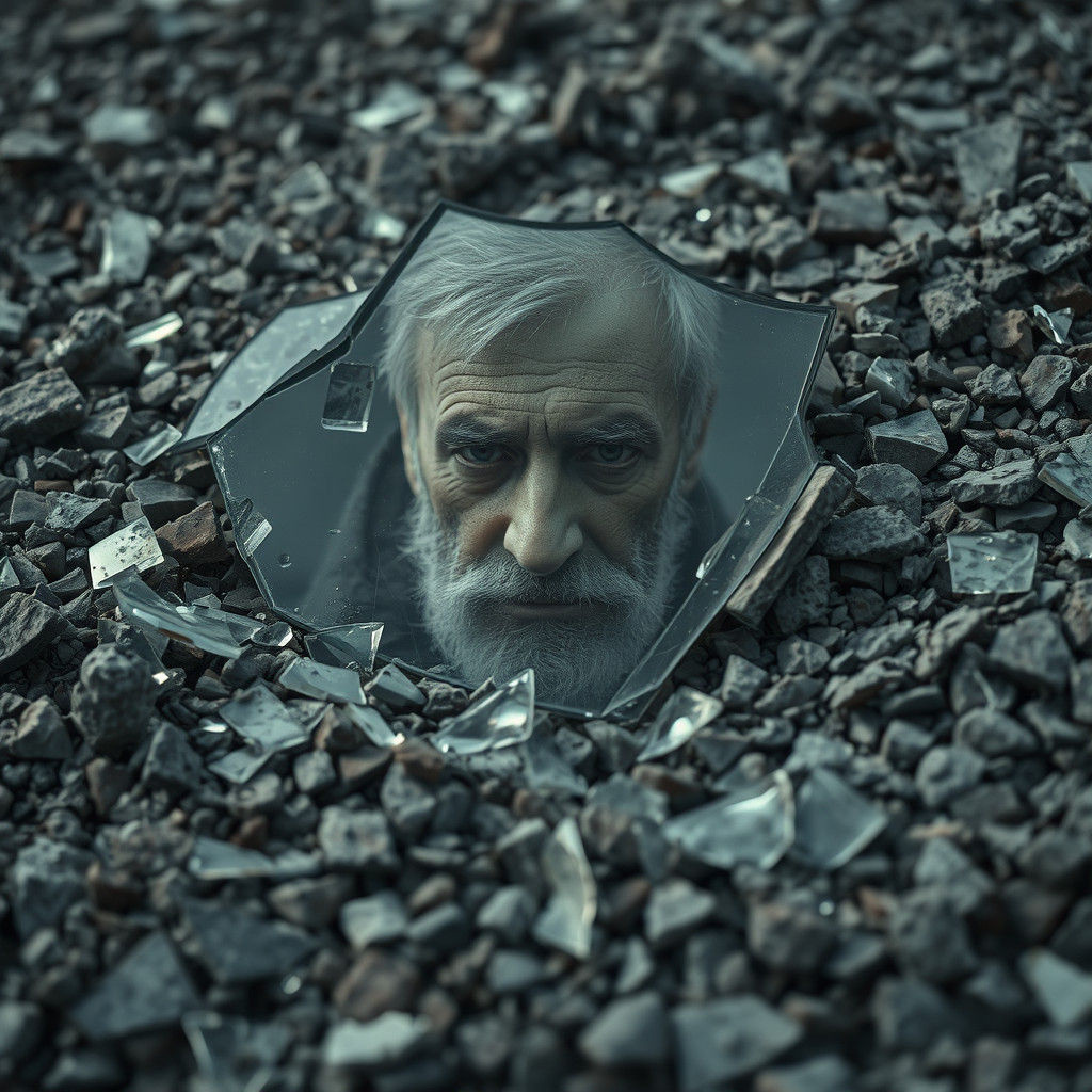 Shattered Glass Reflecting Sorrowful Face