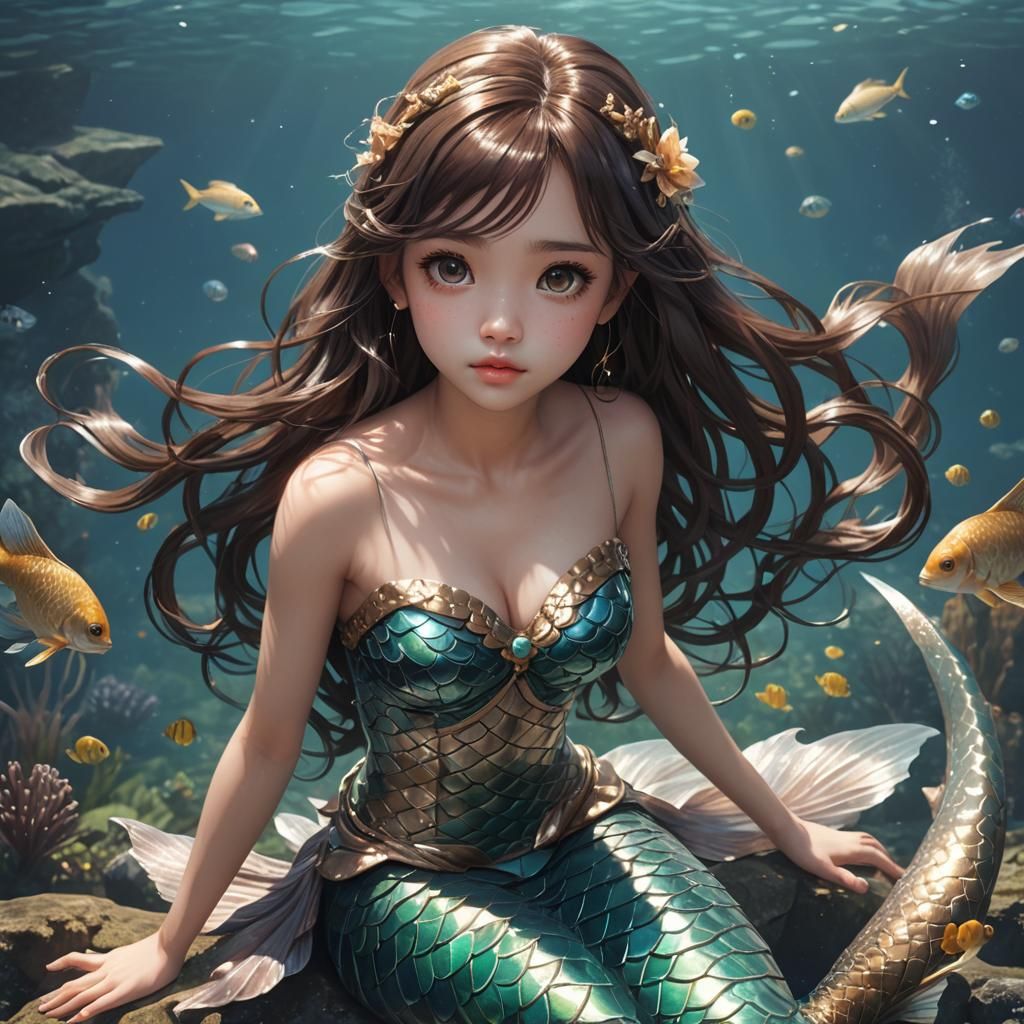 Hyperrealistic Mermaid in 3D Anime Art Style